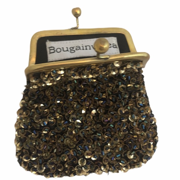 Bougainvillea Handbags - BOUGAINVILLEA Vintage Black Gold Sequin Coin Purse